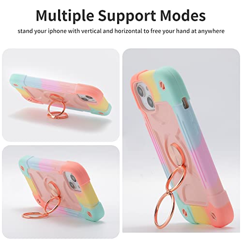 MARKILL Compatible with iPhone 14 Plus Case 6.7 Inch with 360 Degree Rotate Ring Stand, Military Grade Drop Protection Full Body Rugged Heavy Duty Protective Cover for iPhone 14 Plus - color: Rainbow Pink, size: iPhone 14 Plus 6.7"