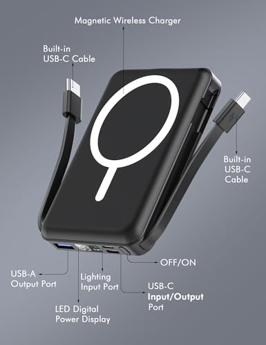 podoru for Magsafe Power Bank, 10000mAh Magnetic Portable Charger - color: Black