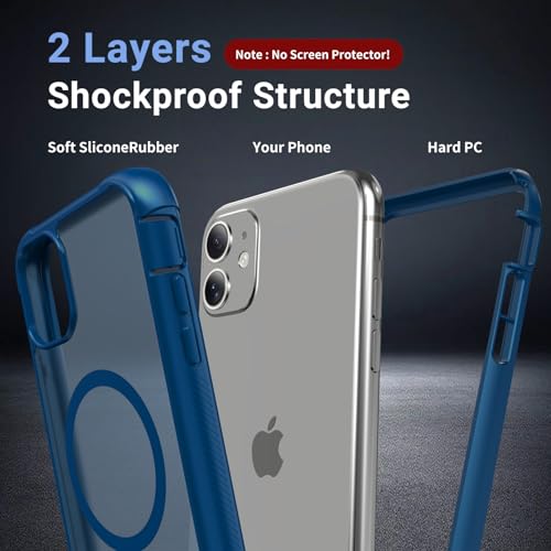 jaroco Magnetic for iPhone 11 Case Heavy Duty Protection Deep Blue | Compatible with MagSafe,Military Grade Drop Protection,Translucent Matte,Non-Slip,Shockproof 2-Layer Durable Bumper Case - color: Deep Blue, size: iPhone 11