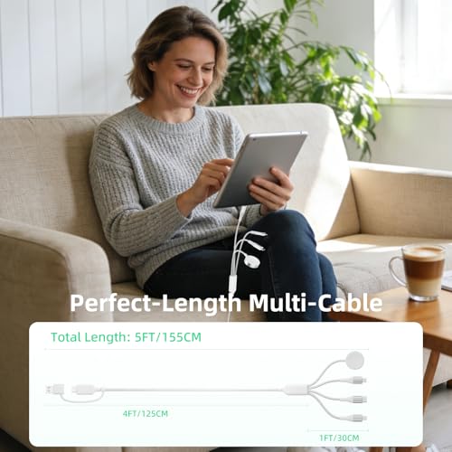 A-Pce 4-in-2 Multi Charging Cable with Smartwatch Charging, White-5FT - color: White, size: 5FT