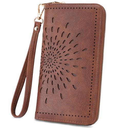 APHISON Wallet Women Large Capacity Clutch Purse For Ladies Card Holder RFID Wristlet Phone Zipper Coin Travel Pocket - color: 05-brown