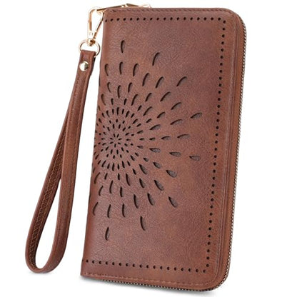 APHISON Wallet Women Large Capacity Clutch Purse For Ladies Card Holder RFID Wristlet Phone Zipper Coin Travel Pocket - color: 05-brown