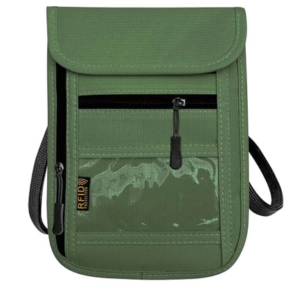 RFID Blocking Travel Neck Wallet Pouch and Passport Holder, Travel Neck Pouch Passport Holder for Women & Men - Army Green - color: 002Green