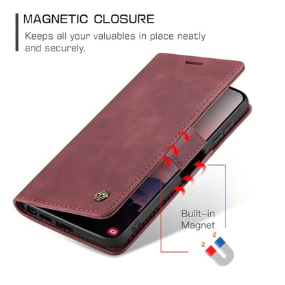 Compatible with Samsung Galaxy S26 Ultra Case with Card Holder, Kickstand Protective Flip Folio Leather Wallet Case for Galaxy S26 Ultra 5G 6.9 inch (Wine Red) - color: Wine Red, size: S26 Ultra 6.9 Inch