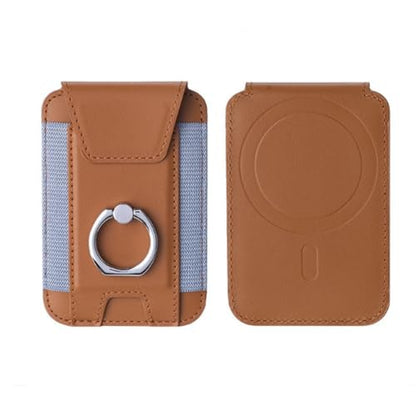Magnetic Card Wallet Holder For Magsafe Wallets with Grip, 7 Cards Holder RFID Blocking, Ring Stand Stick on Wallet, Leather Magnetic Phone Wallet with Privacy Flap - color: brown elastic circular support