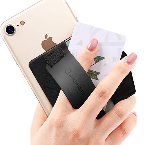 Sinjimoru Phone Grip Card Holder with Phone Stand, Stick on Wallet, Black - color: Black