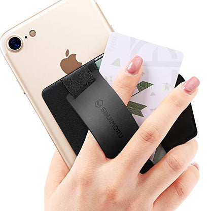 Sinjimoru Phone Grip Card Holder with Phone Stand, Stick on Wallet, Black - color: Black