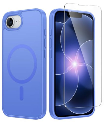 FNTCASE for iPhone 17e/16e Case Silicone Magnetic | Compatible with MagSafe, Screen Protector, Matte Textured, Military Grade Drop Protection Slim Rugged Shockproof Phone Cover - color: Ultramarine