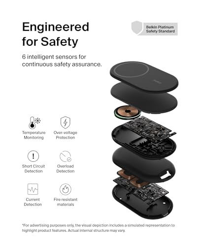 Belkin Qi2 15W Magnetic Wireless Charger, 2 in 1 Foldable, Non-Slip - color: Black