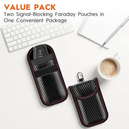 Faraday Pouch for Key Fob, RFID Signal Blocking Pouch, 2 Pack | Dual-layer shielding blocks key fob signals to prevent relay attacks. Protects car keys from keyless theft at home or away - size: Small Size (3.23 x 5.12 inches)