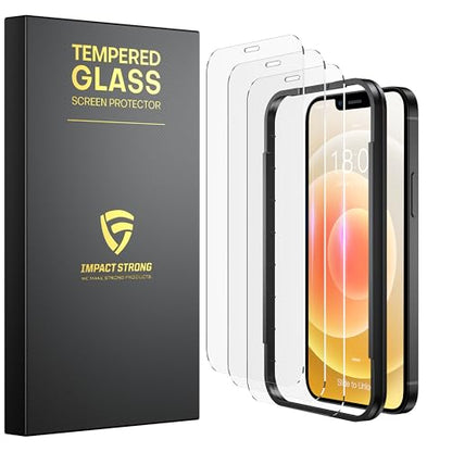 ImpactStrong 3-Pack Shatterproof Tempered Glass Screen Protector for iPhone 12 Mini [Easy Installation Frame] [Bubble Free] [9H Hardness] [Full Coverage] Case Friendly, 5.4 Inch - size: iPhone 12 Mini