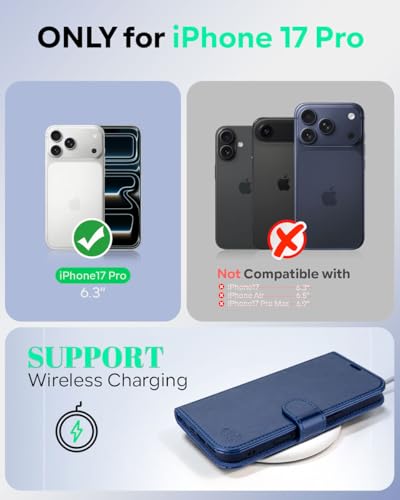 OCASE Compatible with iPhone 17 Pro Wallet Case, PU Leather Flip Folio Case with Card Holders RFID Blocking Kickstand [Shockproof TPU Inner Shell] Phone Cover 6.3 Inch 2025, Blue - color: Blue