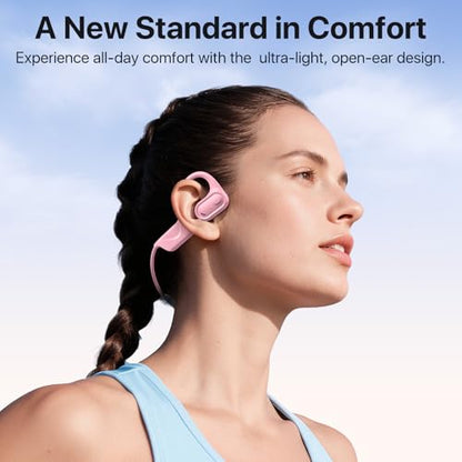 Open Ear Headphones with Mic, 29g Bluetooth Headset, Air Conduction Headphones with Dual Device Connection & Mute, Wireless Headset with Mic for Work, Driving, Office, Workout, Pink - color: Pink