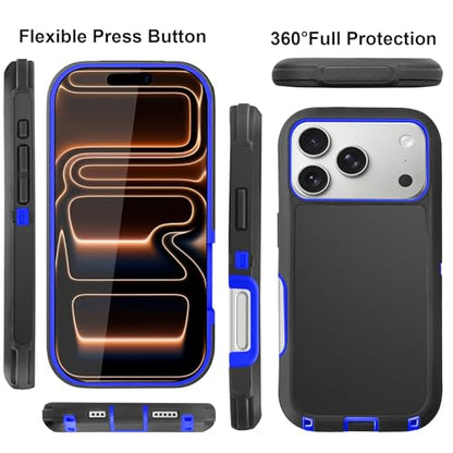 for iPhone 17 Pro Max Case with 2 Camera Lens Protector & 2 Screen Protector, Heavy Duty Full Body Protective Phone Case 6.9" (Belt Clip,BlackBlue) - color: 17 Pro Max-Belt Clip+BlackBlue
