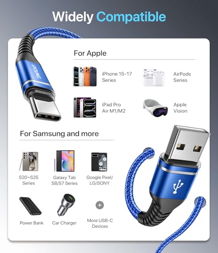 USB to USB C Cable Fast Charging 3FT, 2Pack USBA to USBC Cable for CarPlay - color: Blue, size: 3FT, style: 60W USB A to USB C