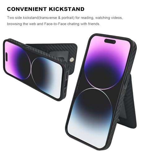 KIHUWEY for iPhone 14 Pro Max Wallet Case Card Holder, Carbon Black | Credit Card Slots, PU Leather, Kickstand, Magnetic, Flip Heavy Duty Protection Cover for Men and Women - color: Carbon Black