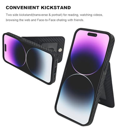 KIHUWEY for iPhone 14 Pro Max Wallet Case Card Holder, Carbon Black | Credit Card Slots, PU Leather, Kickstand, Magnetic, Flip Heavy Duty Protection Cover for Men and Women - color: Carbon Black