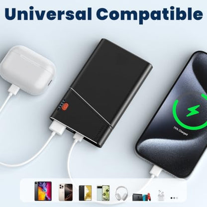 Aaoyun 10000mAh Portable Power Bank, 22.5W PD Fast Charging Battery Pack with Built-in USB-C Cable, Ultra-Slim External Phone Charger for iPhone 17/16/15, Samsung Galaxy S24, Android (Black) - color: Black