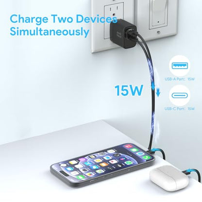 Minthouz 35W USB C Fast Charging Charger, Dual-Port GaN Nano Charger with Foldable Plug for iPhone 17/16/15 Series, iPad, Galaxy S24 Ultra and More Series