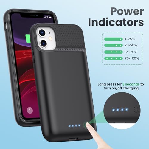 Battery Case for iPhone 11/XR (6.1inch),Upgraded 7500mAh Slim Portable Charger Case Cover,External Battery Pack Charging Case with Tempered-Glass Screen Protector for iPhone 11/iPhone XR (Black)