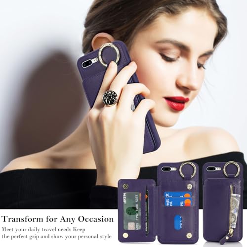 Ｈａｖａｙａ Flip Wallet Case for iPhone 8 Plus & iPhone 7 Plus - Purple - color: Purple-Ring, size: iPhone 8 Plus & iPhone 7 Plus