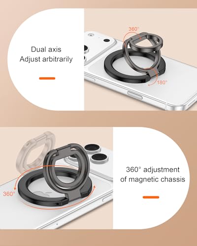 iPhone 17e MagSafe Phone Ring Holder Grip, Double Side Magnetic Grip Stand - color: Black