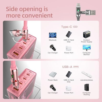 MFish USB C to USB C Cable, 240W 4 in 1 Charging Cable, Pink, 6.6FT - color: Pink, size: 6.6FT(Upgraded)
