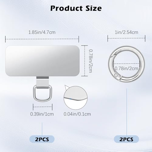 MoKo 2pcs Phone Tether Tab, Stainless Steel Cell Phone Lanyard Pads - color: Silver