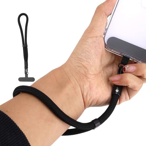 Phone Wrist Strap with Tether Tab, Anti-lossing Phone Lanyard Mobile Equipment Strap Adjustable Wristlet - color: Black