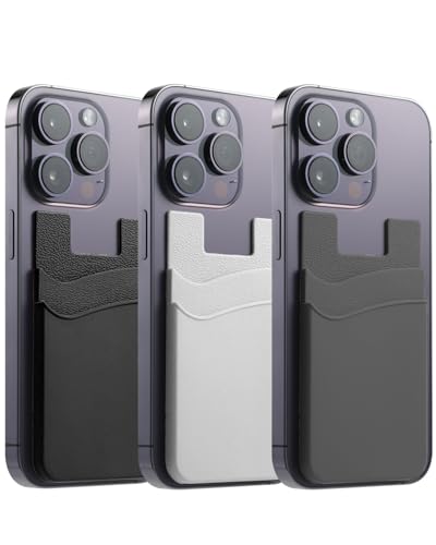 3Pc Silicone Card Holder for Phone Case, Stick On Back of Phone Wallet - color: Black+White+Dark Grey