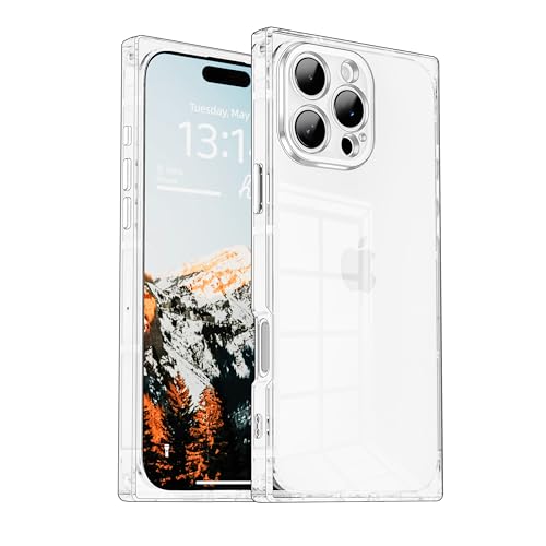 IAIYOXI Rectangle Case Compatible for iPhone 15 Pro Max, Full Camera Protection & Reinforced Corners TPU Cushion Clear Cover, Shockproof Silicone Phone Case for Women Girls (iPhone 15 Pro Max, Clear) - color: Clear