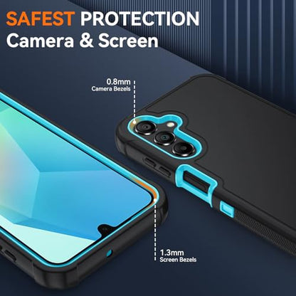 for Samsung Galaxy A16 5G Case : 3-Layer Shockproof Phone Cover with HD Screen Protector,Hybrid Protective Military-Grade for Galaxy A16 5G Phone Case (Black/Glacier Blue) - color: Black/Glacier Blue