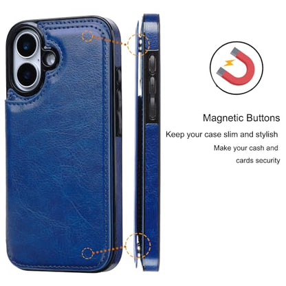 Wallet Case Compatible with iPhone 16 6.1", Slim Protective Case with Card Holder,Premium PU Leather Kickstand Card Slots Case with Double Magnetic Clasp-Deepblue - color: Deepblue, size: iphone 16 6.1"