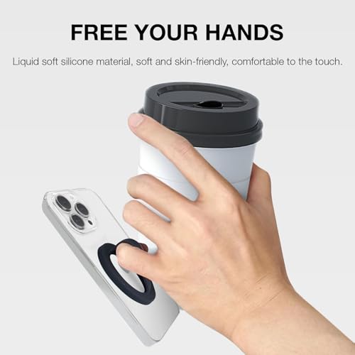 Magnetic Silicone Phone Grip | Super Strong Magnetic Design, 360° Rotation, Comfortable Grip, Compatible with iPhone 16/15/14/13/12 Series, Perfect for Selfies and Watching Videos（White） - color: White