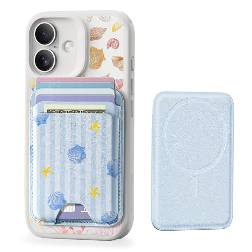 ESR Aura for MagSafe Wallet Women, 5 Card Holder for Phone, RFID Blocking | MagSafe Ring Included, Slim Magnetic Wallet for iPhone 17/16/15/14/13/12 Series, Selected Samsung, Coastal Summer, Sky Blue - color: Sky Blue