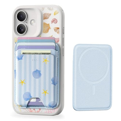 ESR Aura for MagSafe Wallet Women, 5 Card Holder for Phone, RFID Blocking | MagSafe Ring Included, Slim Magnetic Wallet for iPhone 17/16/15/14/13/12 Series, Selected Samsung, Coastal Summer, Sky Blue - color: Sky Blue