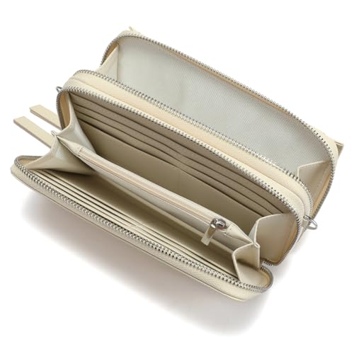 RFID Crossbody Wallet Wristlet Purse with Phone Pocket For Women Vegan Leather - color: Zb-saffiano Apricot White