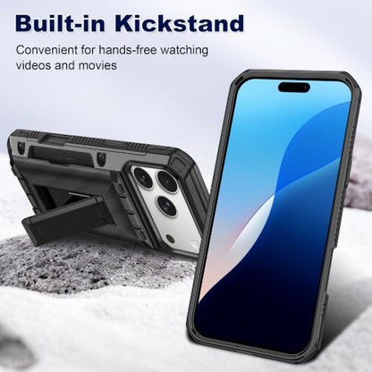 SAMONPOW for iPhone 18 Pro Max Case with Card Holder [4 Cards] & Kickstand - size: for iPhone 17 Pro Max/18 Pro Max