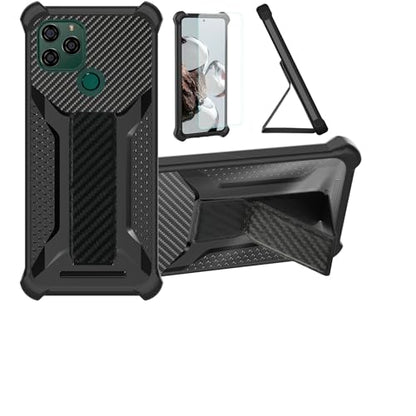 Pinwheel Slim 5 Kids Smartphone Case Compatible for BLU G91S Phone Case Stand Cover [with Tempered Glass Screen Protector] Hybrid Case [Folding Support Magnetic] [Frosted anti-fingerprint] Black