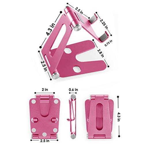 Fully Foldable Multi-Angle Aluminum Phone & Tablet Stand - Adjustable Dock Holder for Desk, Bed, Office, School, Kitchen, Travel - Portable Charger Station Organizer (Rose Gold, Foldable)