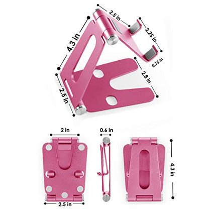 Fully Foldable Multi-Angle Aluminum Phone & Tablet Stand - Adjustable Dock Holder for Desk, Bed, Office, School, Kitchen, Travel - Portable Charger Station Organizer (Rose Gold, Foldable)