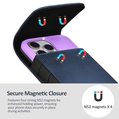 ACCKUO Leather Phone Holster with Strong Metal Belt Clip and Magnetic Closure Compatible with iPhone 16/15/14/13/12 Pro Max, Galaxy S25/S24/S23/S22 Plus & FE, L-Blue - color: Blue, size: Large
