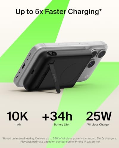 Belkin 10000mAh Qi2.2 25W MagSafe Power Bank w/Kickstand & Display - color: Black