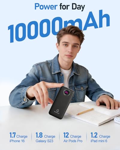 Portable Charger 10000mAh 22.5W Fast Power Bank with Built-in 2 Cables - color: Pearl Black