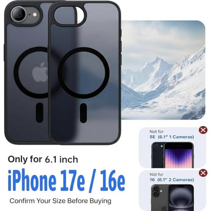 Eastinbox Magnetic iPhone 17e & 16e Case, Matte Protective Case, Black | Shockproof, Compatible with MagSafe, Military-Grade Protection, Anti-Yellowing, Phone Case for iPhone 17 e/16 e 6.1" - color: Black