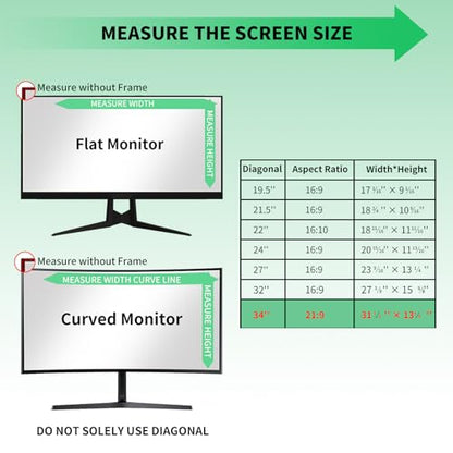 2 Pack 34 Inch Privacy Screen for 21:9 Curved and Flat Monitors - size: 2 Pack-34''Monitor Screen Protector (21:9)