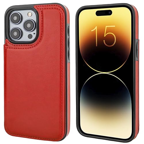 ONETOP for iPhone 15 Pro Max Wallet Case with Credit Card Holder,Red | Kickstand,ID/Cash Holder,Case Wallet with Card Slots,Double Magnetic Clasp,Durable PU Leather Shockproof Cover for Women Men - color: Red