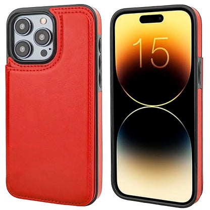 ONETOP for iPhone 15 Pro Max Wallet Case with Credit Card Holder,Red | Kickstand,ID/Cash Holder,Case Wallet with Card Slots,Double Magnetic Clasp,Durable PU Leather Shockproof Cover for Women Men - color: Red