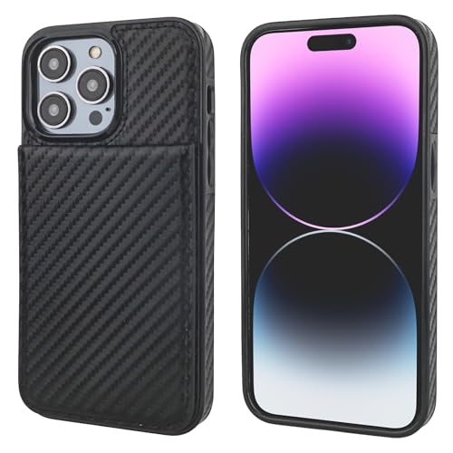 KIHUWEY for iPhone 14 Pro Max Wallet Case Card Holder, Carbon Black | Credit Card Slots, PU Leather, Kickstand, Magnetic, Flip Heavy Duty Protection Cover for Men and Women - color: Carbon Black