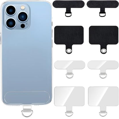 8 Pack Phone Tether Tab, Universal TPU Phone Lanyard Patch Without Adhesive - color: 8pcs Black/Ts